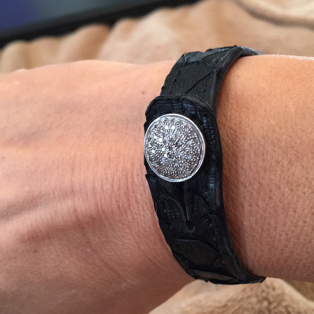 Diamond pave and snake skin bracelet